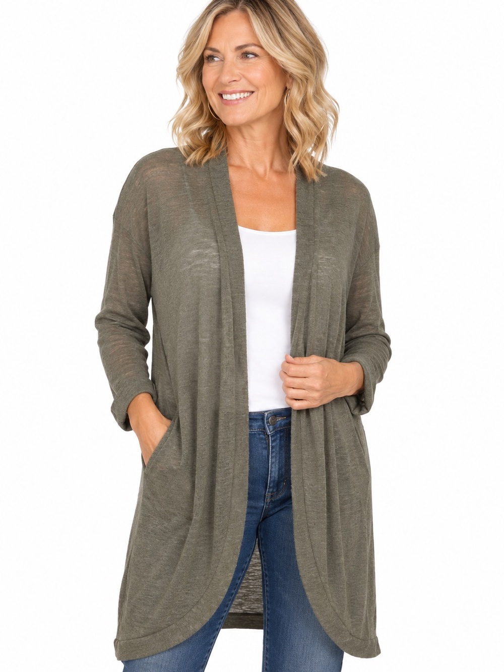 ANTHROPOLOGIE/SUNDAYS in BROOKLYN Lightweight Olive Open-Front Cardigan Small